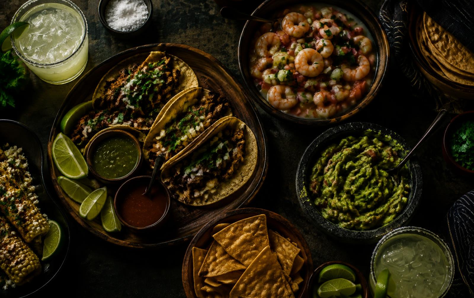 Tacos, ceviche, guacamole, street corn and margaritas served at Bahía
